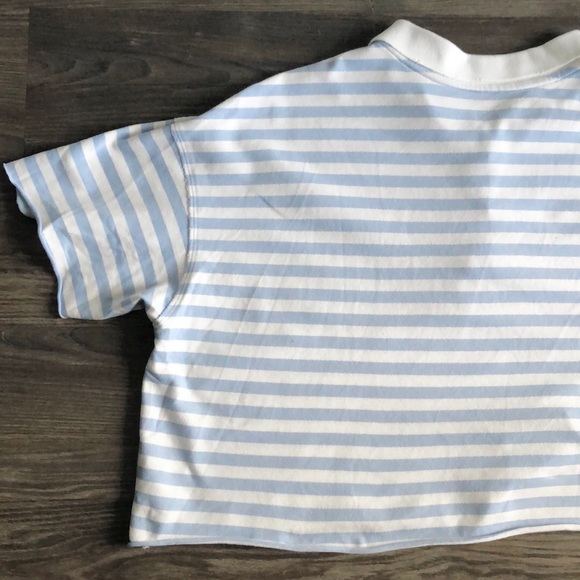 Aerie Crop Star Polo Blue White Stripe Distressed Medium Oversized - Picture 7 of 12